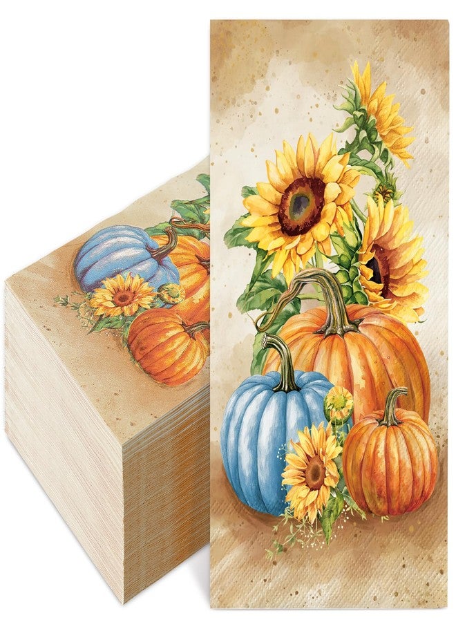 JarThenaAMCS 100Pcs Fall Guest Napkin Vintage Pumpkin Sunflower Disposable Paper Napkins Dinner Hand Napkins for Autumn Harvest Thanksgiving Party Supplies Table Decor - Image 1